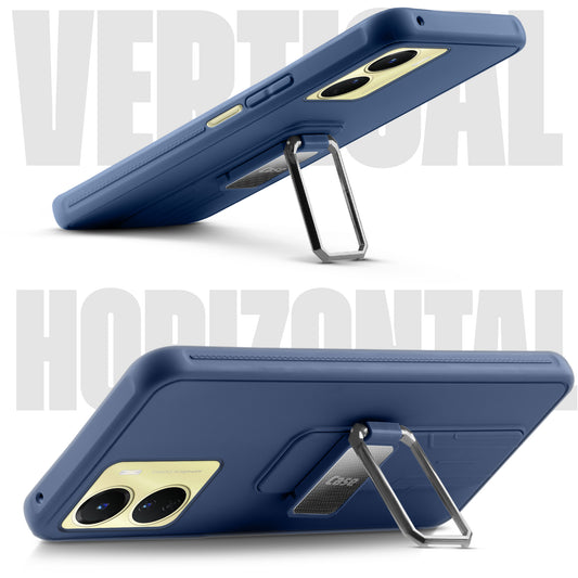 Premium Silicone Case with Metal Kickstand and Camera Protection Back Cover For Vivo Y56 5G