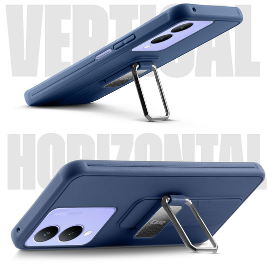 Premium Silicone Case with Metal Kickstand and Camera Protection Back Cover For Vivo Y28 5G