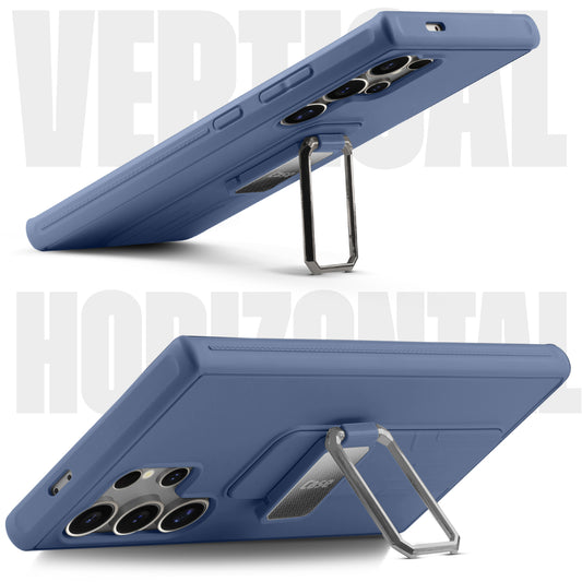 Premium Silicone Case with Metal Kickstand and Camera Protection Back Cover For Samsung S24 Ultra 5G