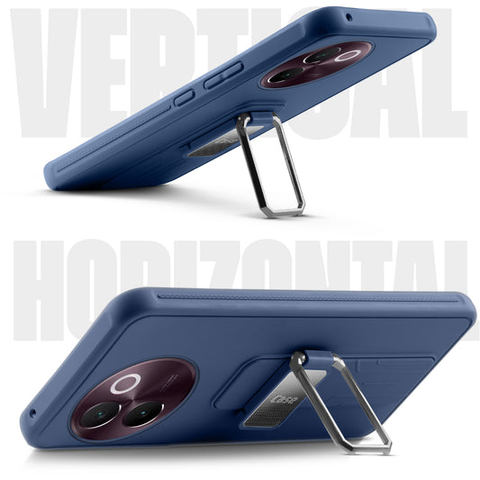 Premium Silicone Case with Metal Kickstand and Camera Protection Back Cover For Vivo V30e 5G