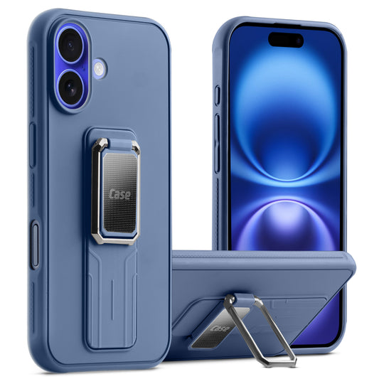 Premium Silicone Case with Metal Kickstand and Camera Protection Back Cover For Apple iPhone 16