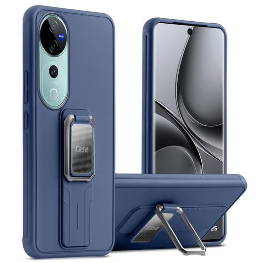 Premium Silicone Case with Metal Kickstand and Camera Protection Back Cover For Vivo V40 Pro 5G