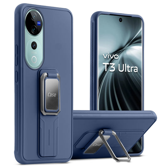 Premium Silicone Case with Metal Kickstand and Camera Protection Back Cover For Vivo T3 Ultra 5G