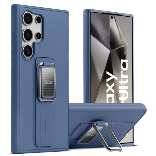 Premium Silicone Case with Metal Kickstand and Camera Protection Back Cover For Samsung S24 Ultra 5G