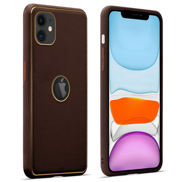 Premium Leather Texture Case with Gold Electroplated Border for Apple iPhone 11
