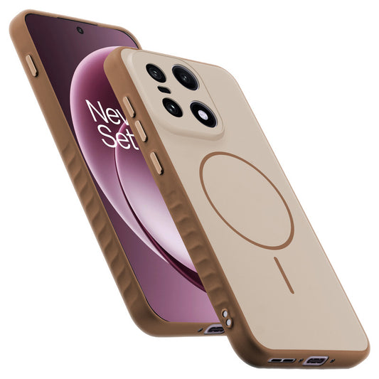 Matte Silicone Dual Color Back Cover with Metal Buttons & Ring Design for OnePlus 15 5G