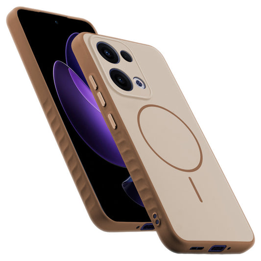 Matte Silicone Dual Color Back Cover with Metal Buttons & Ring Design for Oppo Reno 13 5G