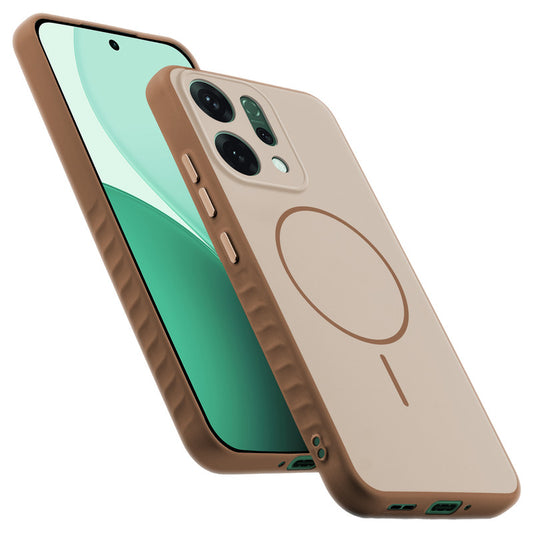 Matte Silicone Dual Color Back Cover with Metal Buttons & Ring Design for Oppo Reno 14 5G