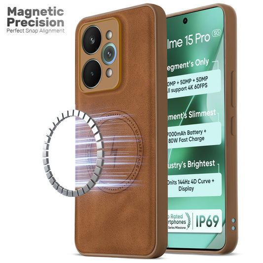 Refined PU Leather Case for Realme 15 Pro 5G , with Support for MagSafe & Wireless Accessories