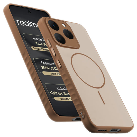 Matte Silicone Dual Color Back Cover with Metal Buttons & Ring Design for Realme 15T 5G
