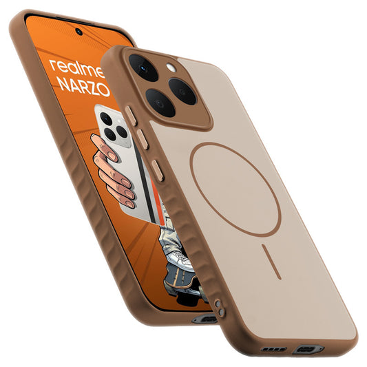 Matte Silicone Dual Color Back Cover with Metal Buttons & Ring Design for Realme Narzo 90 5G