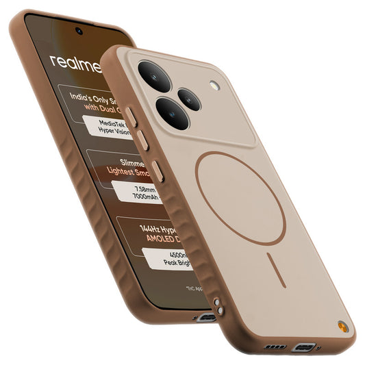 Matte Silicone Dual Color Back Cover with Metal Buttons & Ring Design for Realme P4 5G