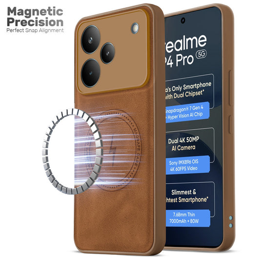 Refined PU Leather Case for Realme P4 Pro 5G , with Support for MagSafe & Wireless Accessories