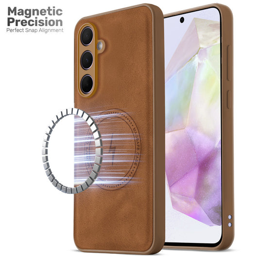 Refined PU Leather Case for Samsung A35 5G , with Support for MagSafe & Wireless Accessories
