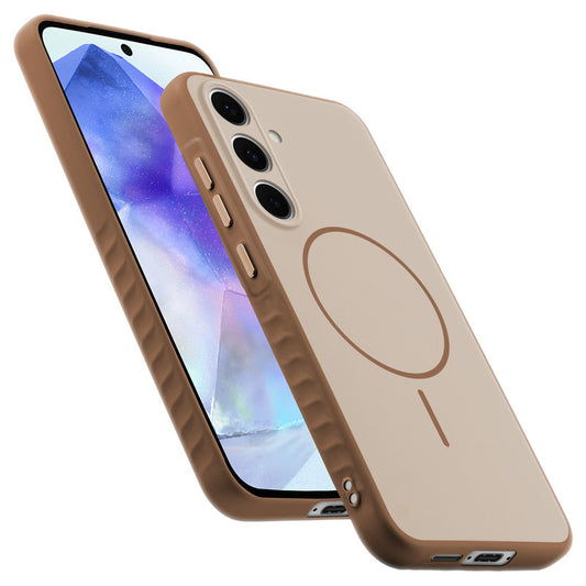 Matte Silicone Dual Color Back Cover with Metal Buttons & Ring Design for Samsung A55 5G