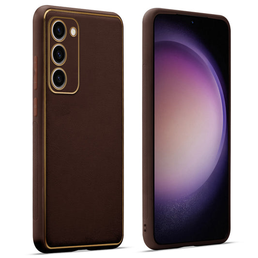 Premium Leather Texture Case with Gold Electroplated Border for Samsung S23 Plus 5G