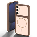 Brown back cover for Samsung S24 FE 5G with camera cut protection and ring design on back side.