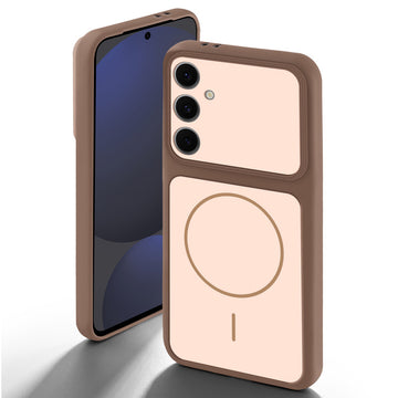 Brown back cover for Samsung S24 FE 5G with camera cut protection and ring design on back side.