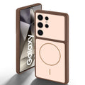 Brown back cover for Samsung S24 Ultra 5G with camera cut protection and ring design on back side.