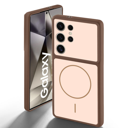 Brown back cover for Samsung S24 Ultra 5G with camera cut protection and ring design on back side.