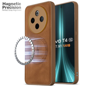 Refined PU Leather Case for Vivo T4 5G , with Support for MagSafe & Wireless Accessories