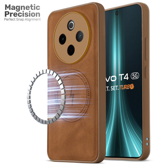 Refined PU Leather Case for Vivo T4 5G , with Support for MagSafe & Wireless Accessories