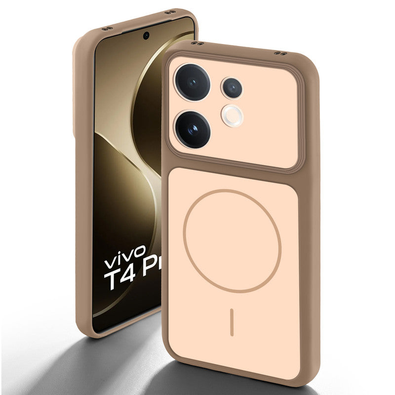 Brown back cover for Vivo T4 Pro 5G with camera cut protection and ring design on back side.