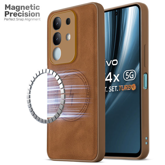 Refined PU Leather Case for Vivo T4x 5G , with Support for MagSafe & Wireless Accessories