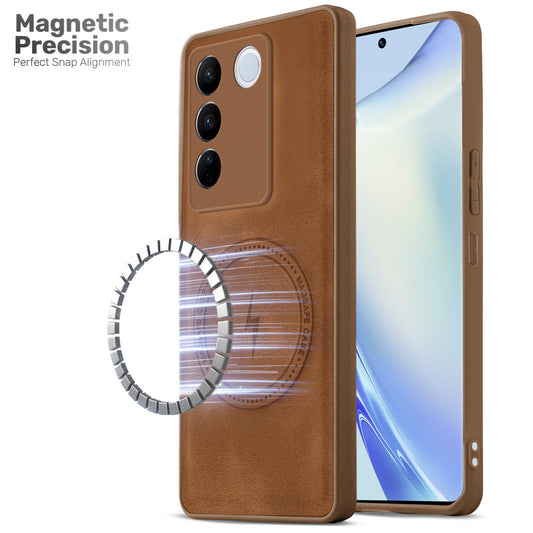 Refined PU Leather Case for Vivo V27 5G , with Support for MagSafe & Wireless Accessories