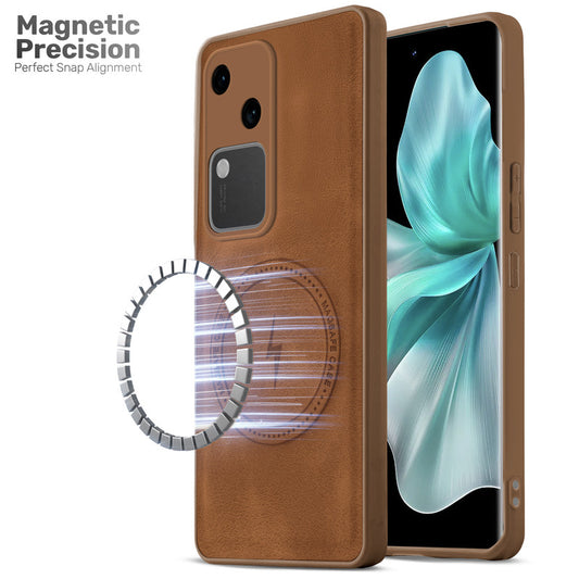 Refined PU Leather Case for Vivo V30 5G , with Support for MagSafe & Wireless Accessories