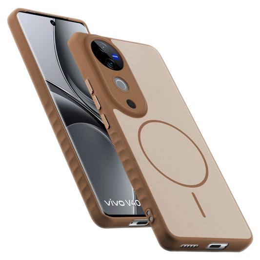 Matte Silicone Dual Color Back Cover with Metal Buttons & Ring Design for Vivo V40 5G