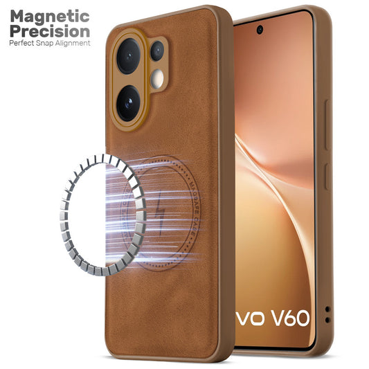 Refined PU Leather Case for Vivo V60 5G , with Support for MagSafe & Wireless Accessories