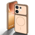 Brown back cover for Vivo V60 5G with camera cut protection and ring design on back side.