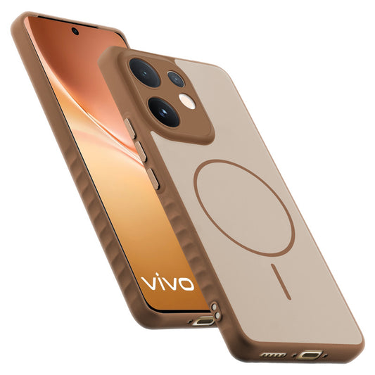 Matte Silicone Dual Color Back Cover with Metal Buttons & Ring Design for Vivo V60 5G