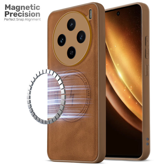 Refined PU Leather Case for Vivo X100 5G , with Support for MagSafe & Wireless Accessories