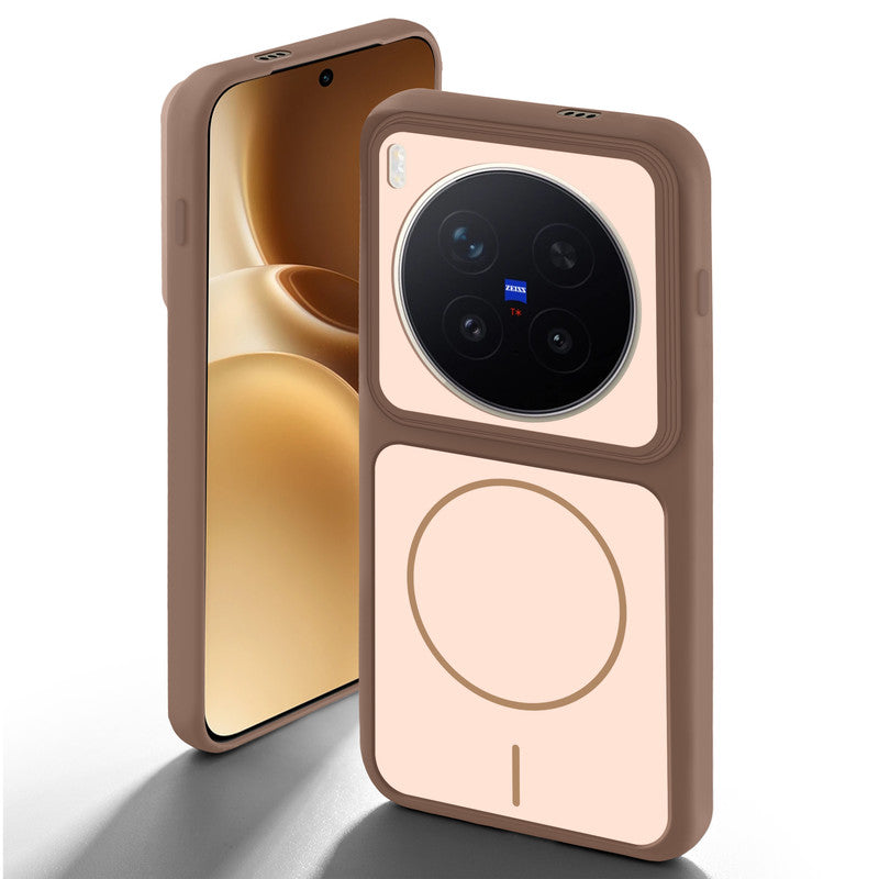 Brown back cover for Vivo X300 Pro 5G with camera cut protection and ring design on back side.