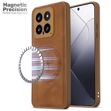 Refined PU Leather Case for Xiaomi 14 5G , with Support for MagSafe & Wireless Accessories