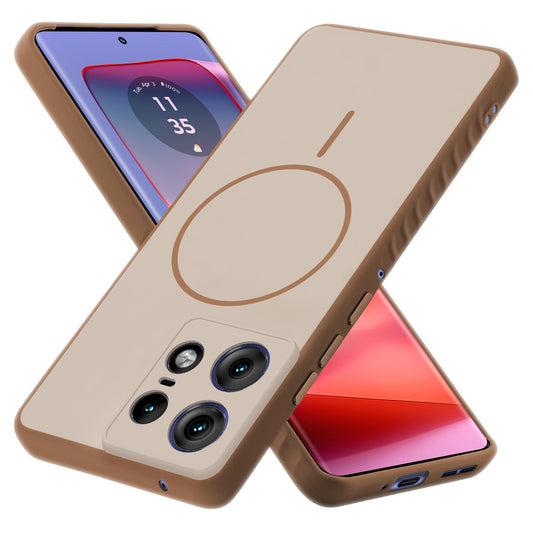 Matte Silicone Dual Color Back Cover with Metal Buttons & Ring Design for Motorola Moto Edge 50 Pro 5G
