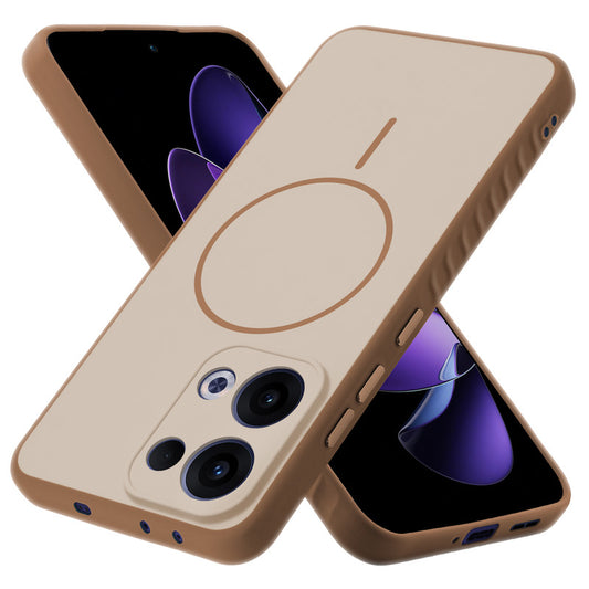 Matte Silicone Dual Color Back Cover with Metal Buttons & Ring Design for Oppo Reno 13 5G