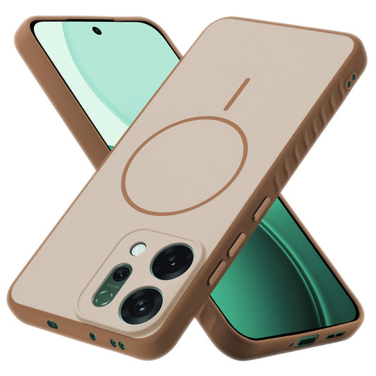 Matte Silicone Dual Color Back Cover with Metal Buttons & Ring Design for Oppo Reno 14 5G