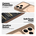 Brown phone case for Realme 15T 5Gshowing camera safety edges, anti slip side grip and easy press button covers.