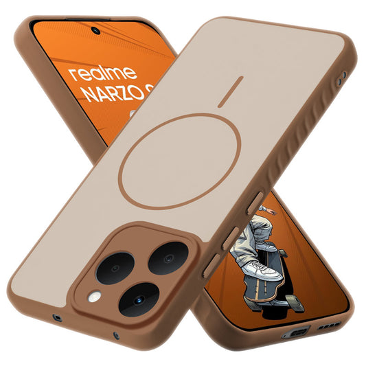 Matte Silicone Dual Color Back Cover with Metal Buttons & Ring Design for Realme Narzo 90 5G
