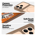 Brown phone case for Realme Narzo 90 5G showing camera safety edges, anti slip side grip and easy press button covers.