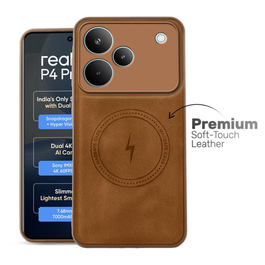 Refined PU Leather Case for Realme P4 Pro 5G , with Support for MagSafe & Wireless Accessories