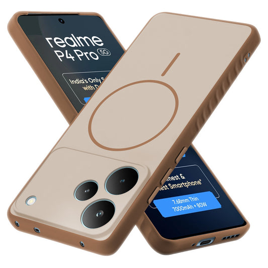 Matte Silicone Dual Color Back Cover with Metal Buttons & Ring Design for Realme P4 Pro 5G