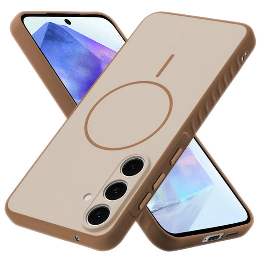Matte Silicone Dual Color Back Cover with Metal Buttons & Ring Design for Samsung A55 5G