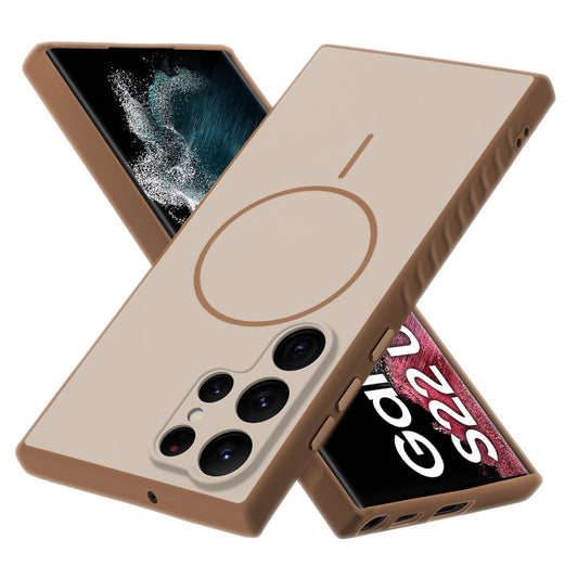 Matte Silicone Dual Color Back Cover with Metal Buttons & Ring Design for Samsung S22 Ultra 5G