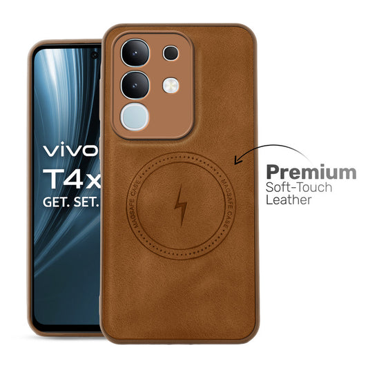 Refined PU Leather Case for Vivo T4x 5G , with Support for MagSafe & Wireless Accessories
