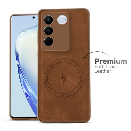 Refined PU Leather Case for Vivo V27 Pro 5G , with Support for MagSafe & Wireless Accessories