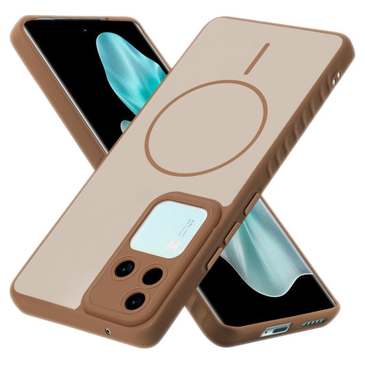 Matte Silicone Dual Color Back Cover with Metal Buttons & Ring Design for Vivo V30 5G